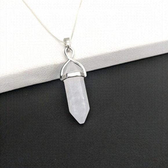 Silver Plated Genuine Rose Quartz Pendant Necklace - Picture 1 of 3
